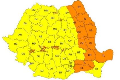 Avertizari Cod galben si Cod portocaliu de intensificari ale vantului valabile pana luni la ora 200