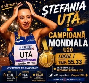 Atletism Alexandra Stefania Uta castigatoare de medalie de aur la Campionatul Mondial U20 la proba de 400 m garduri