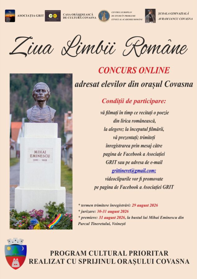 Elevii din orasul Covasna invitati sa recite poezii romanesti intr un concurs online cu ocazia Zilei Limbii Romanesti